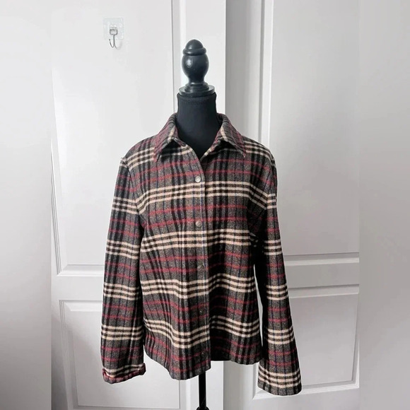 Evan Picone | Vintage  Wool Blend Dark Plaid Button Up Blazer | Size 12 - Picture 2 of 8